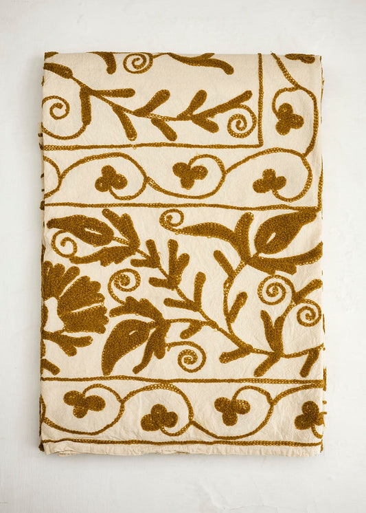 Antique Gold Embroidered Tablecloth