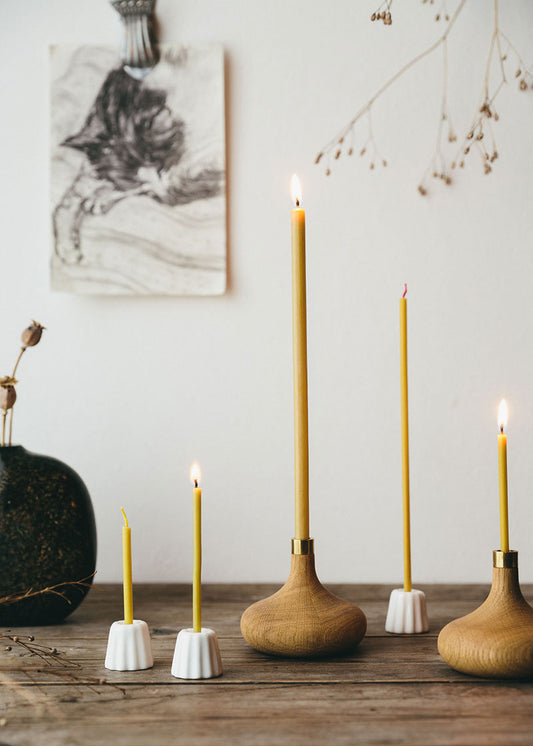 Brass & Oak Candle Holder
