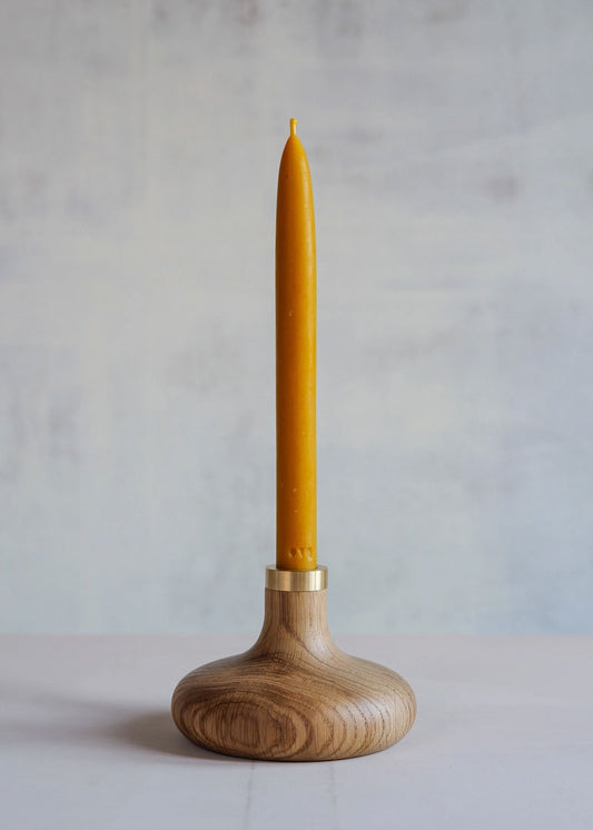 Brass & Oak Candle Holder Large
