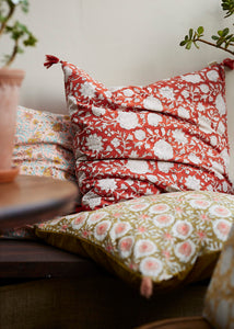 Red Clay Block Print Cushion Cover