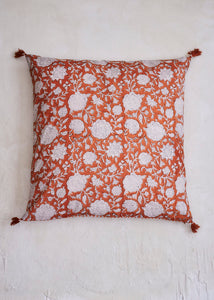Red Clay Block Print Cushion Cover