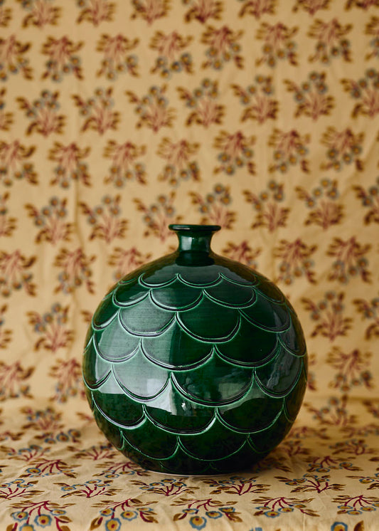Misty Green Glazed Vase Round
