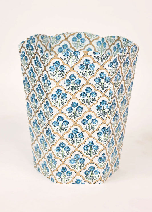 Indigo Block Print Waste Paper Basket