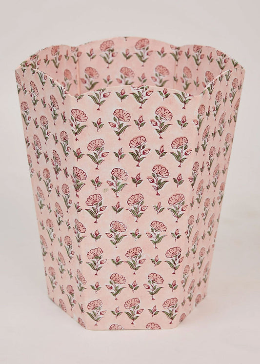 Blush Block Print Waste Paper Basket